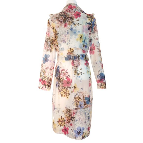 ERDEM Charlotta Multicolor Semi-Sheer Floral Trench Coat - Picture 3 of 14